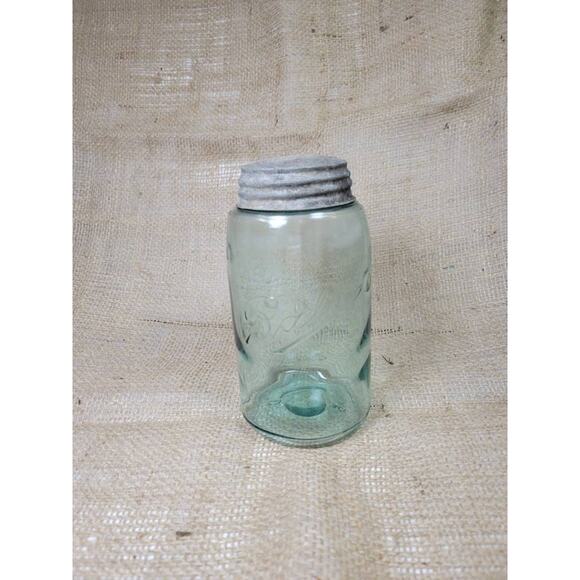 Antique Ball Jar, Blue Quart, 3 Loop Logo, Slope Shoulder, 1900-1910 - Picture 1 of 7